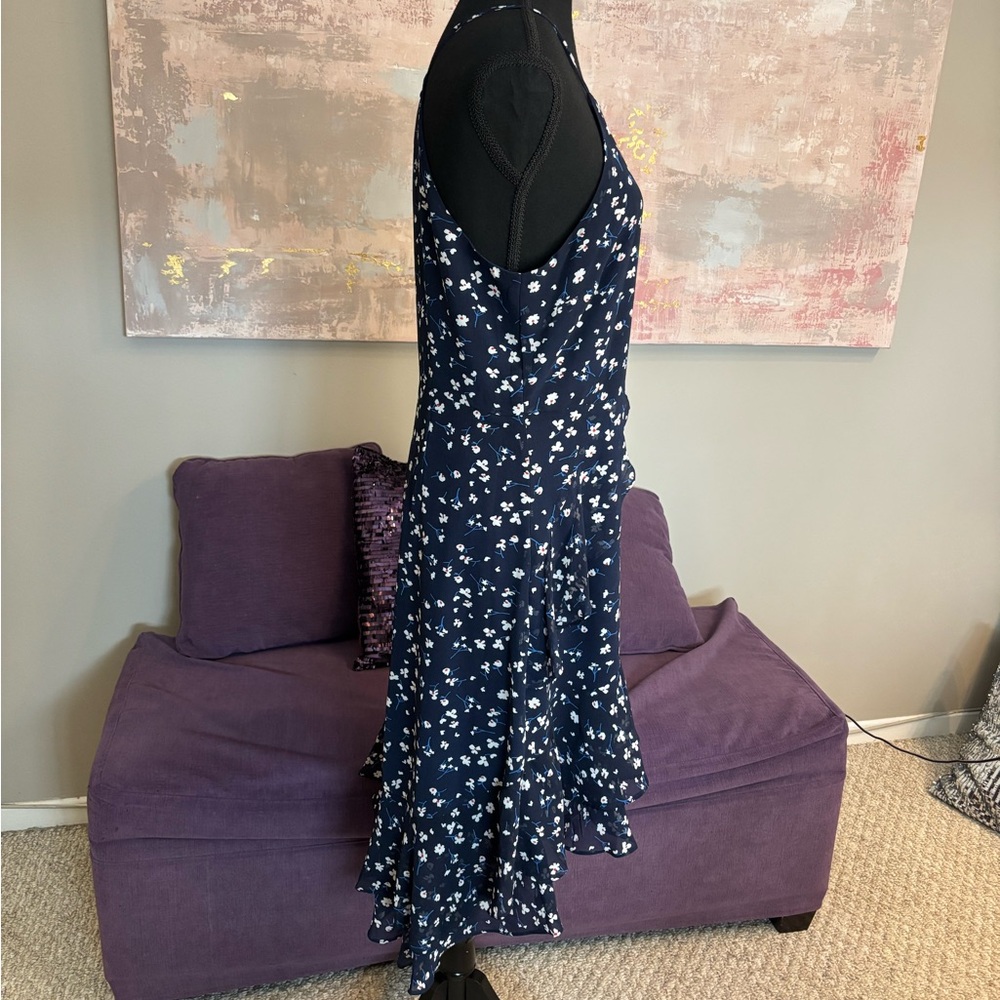 Banana Republic Navy‎ Dress Floral Spaghetti Strap with Ruffle Skirt Size M - Picture 4 of 11